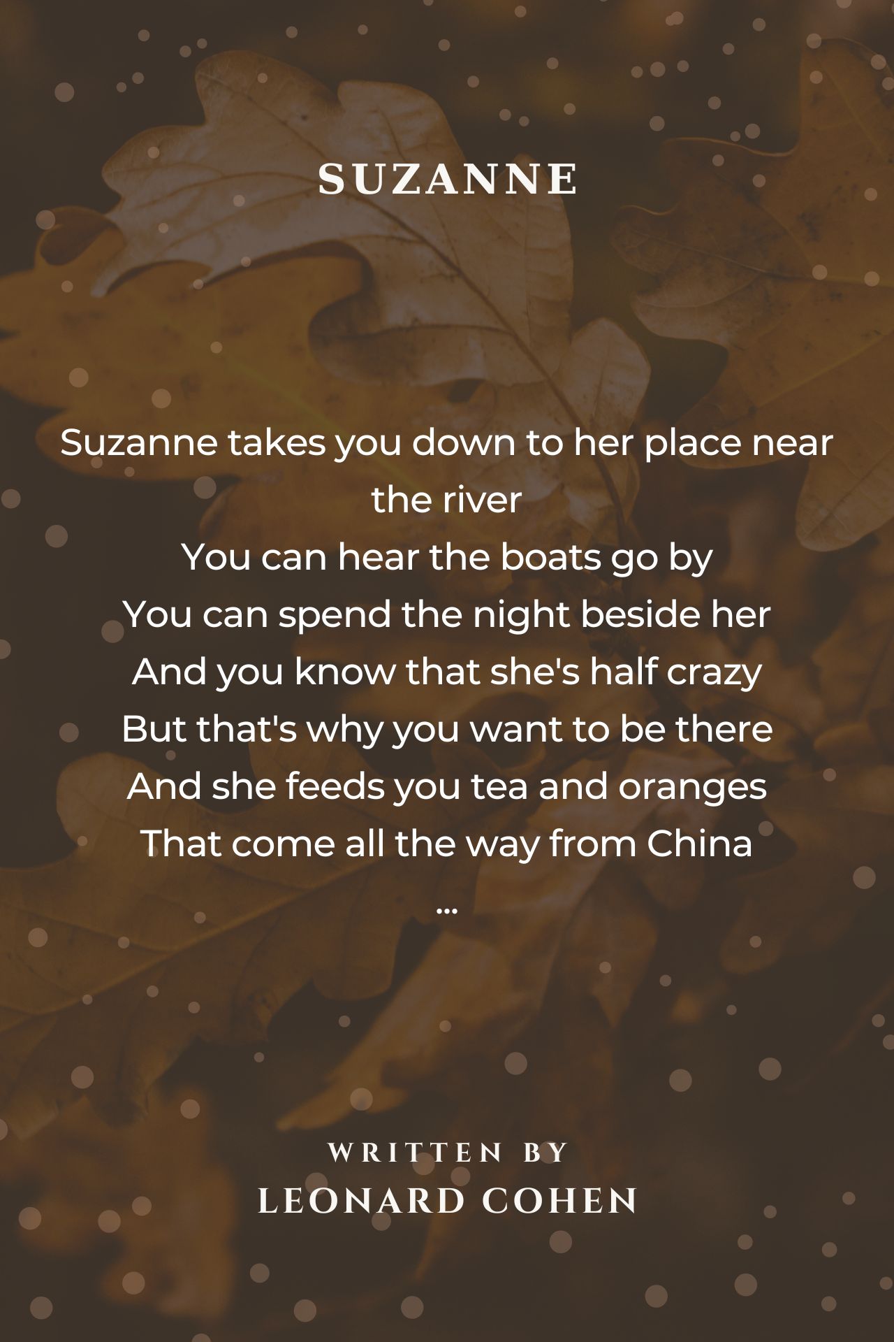 Suzanne - Suzanne Poem by Leonard Cohen