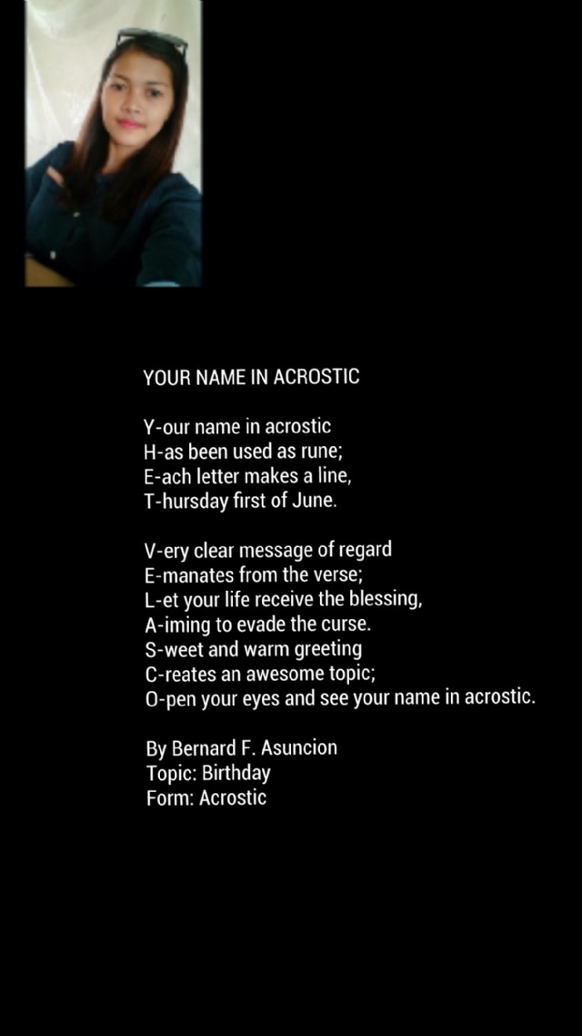 Your Name In Acrostic - Your Name In Acrostic Poem By Bernard F. Asuncion