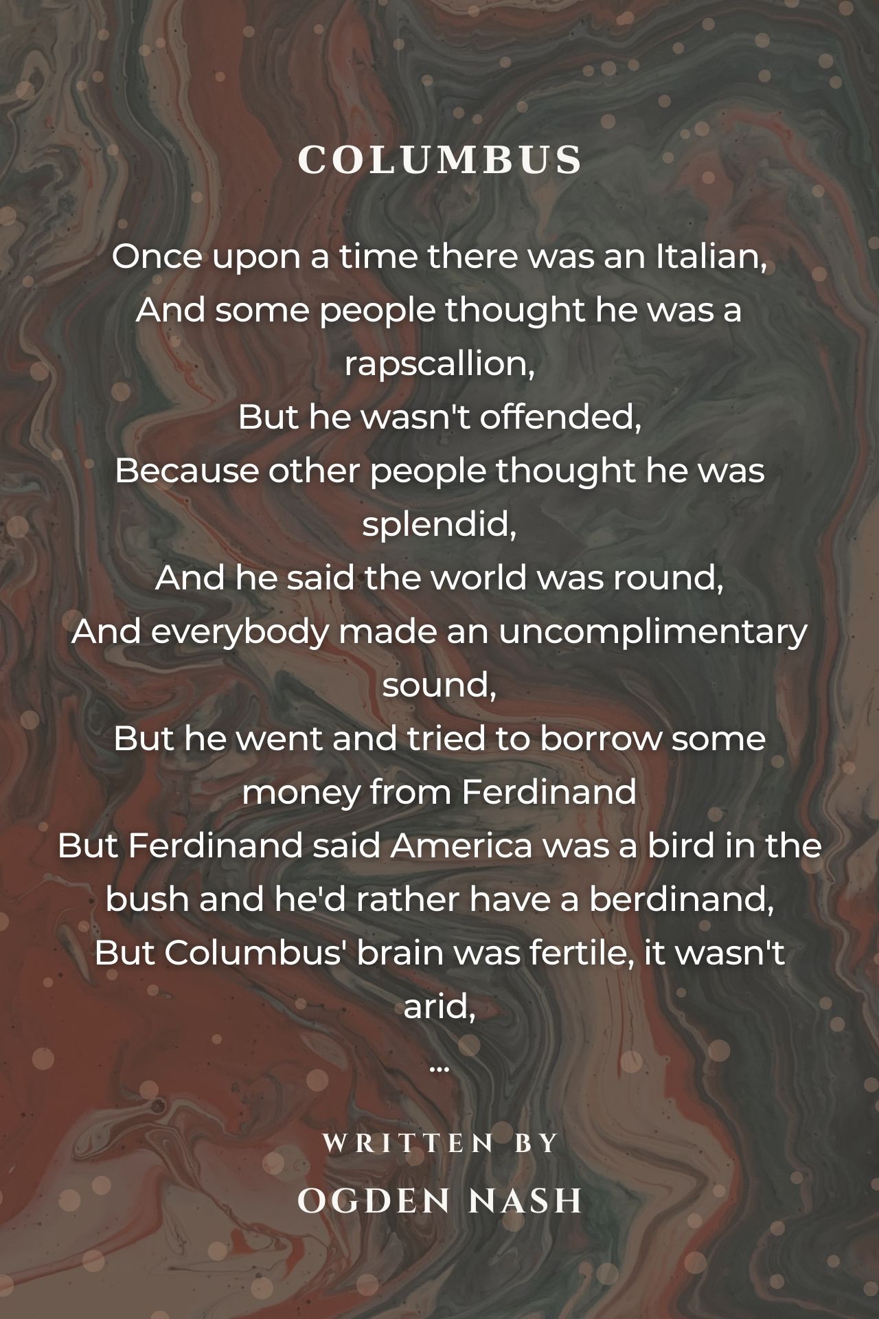 Columbus - Columbus Poem by Ogden Nash Columbus - Columbus Poem by Ogden Nash
