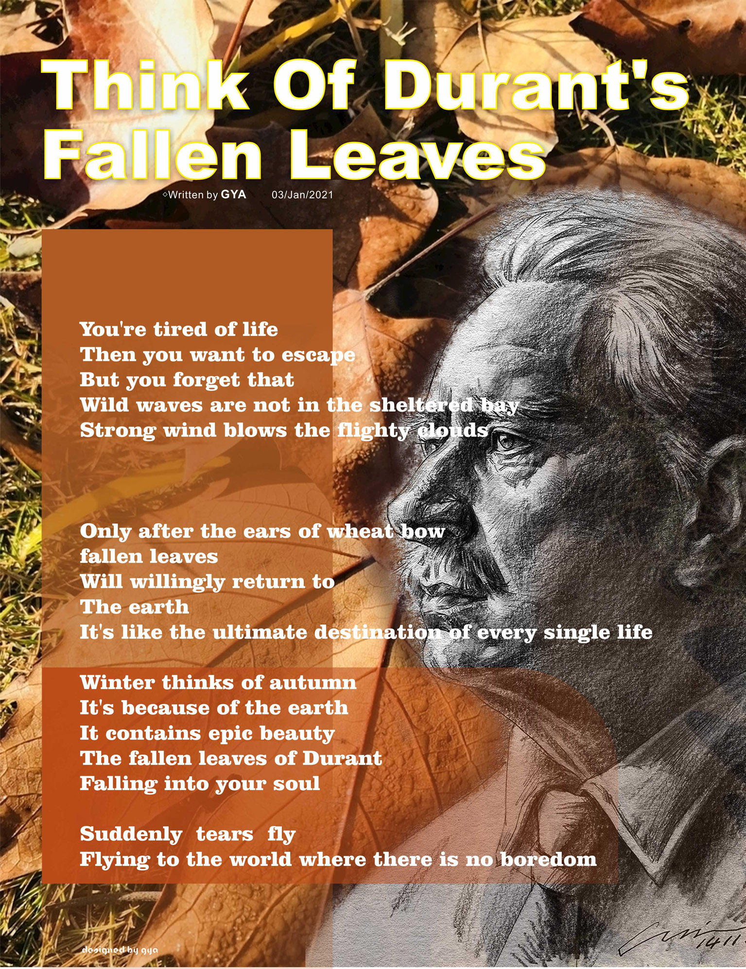 Think Of Durant's Fallen Leaves - Think Of Durant's Fallen Leaves Poem by  Cui Gya, image size:1535x1993