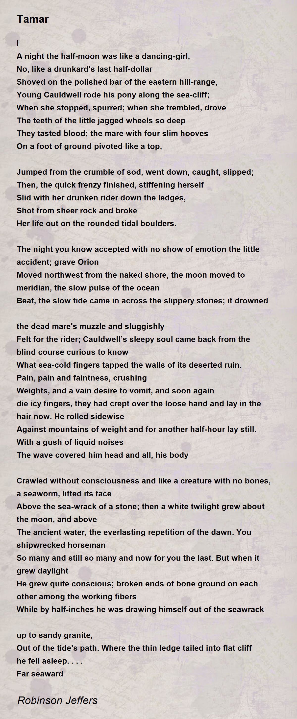 Tamar Poem By Robinson Jeffers