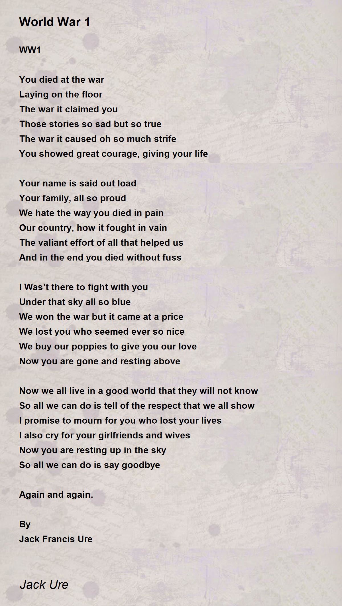 World War 1 Poem By Jack Ure