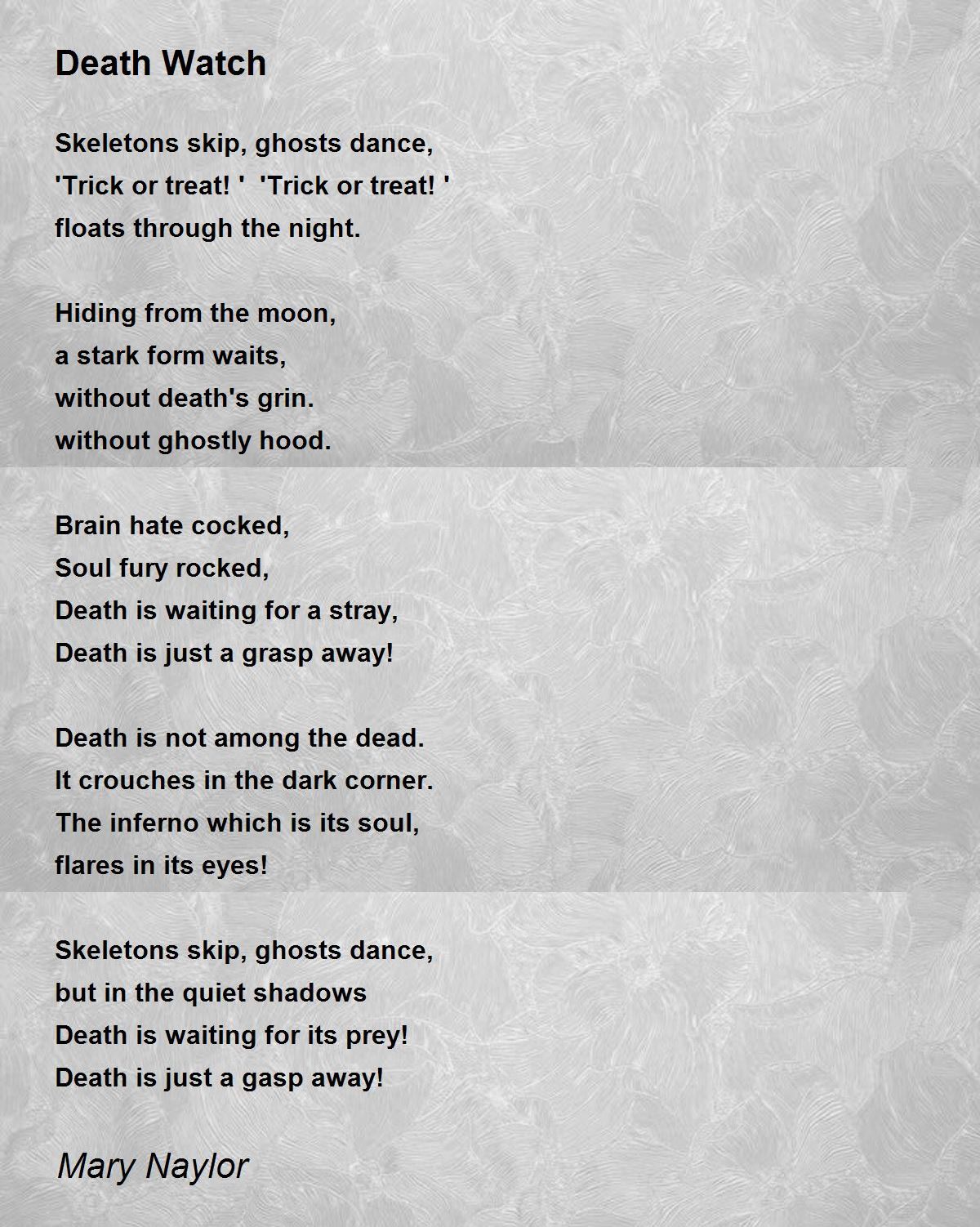 Death Watch - Death Watch Poem by Mary Naylor