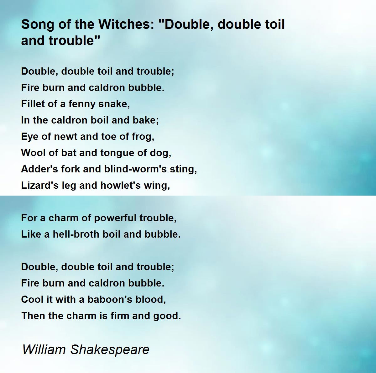 O que significa Double, double toil and trouble, fire burn, and cauldron  bubble? - Pergunta sobre a Inglês (EUA)