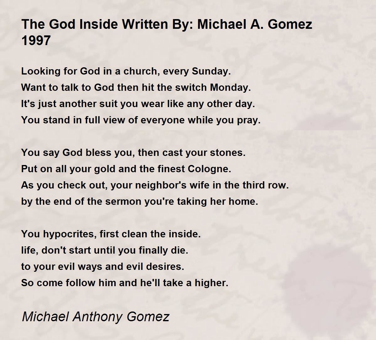 The God Inside Written By Michael A. Gomez 1997 The God Inside