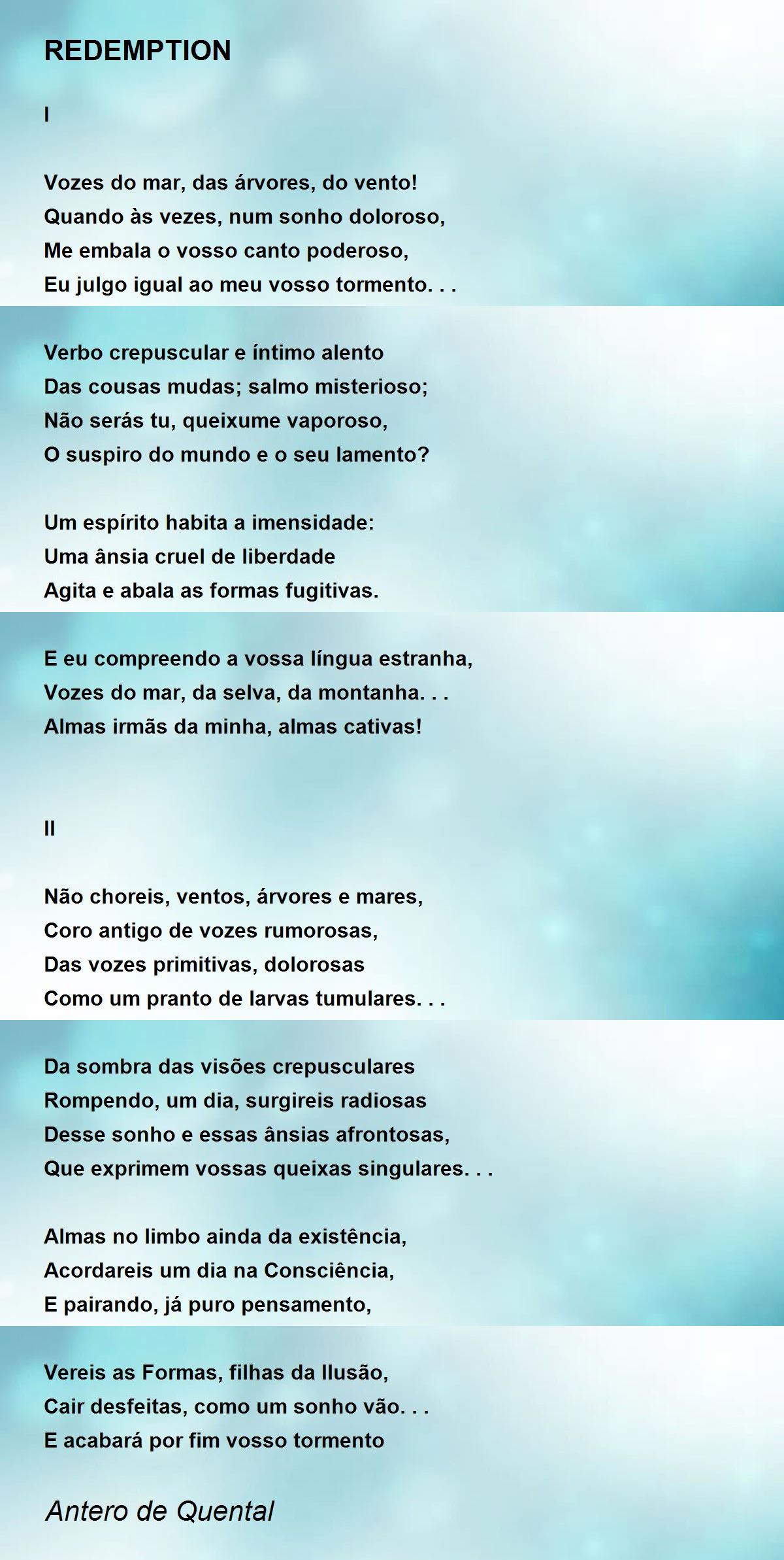 REDEMPTION - REDEMPTION Poem by Antero de Quental