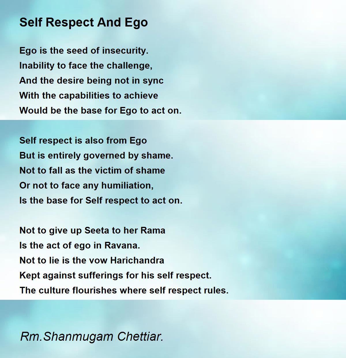 Self Respect And Ego - Self Respect And Ego Poem by Rm. Shanmugam ...