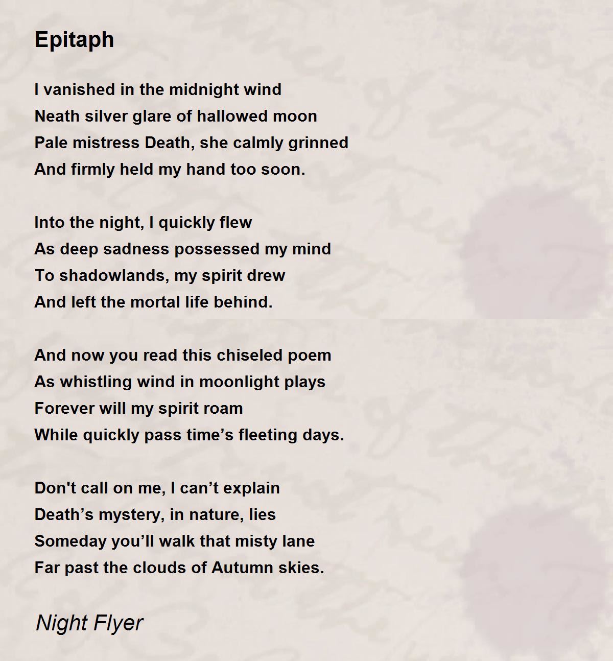 Epitaph Poem By Night Flyer