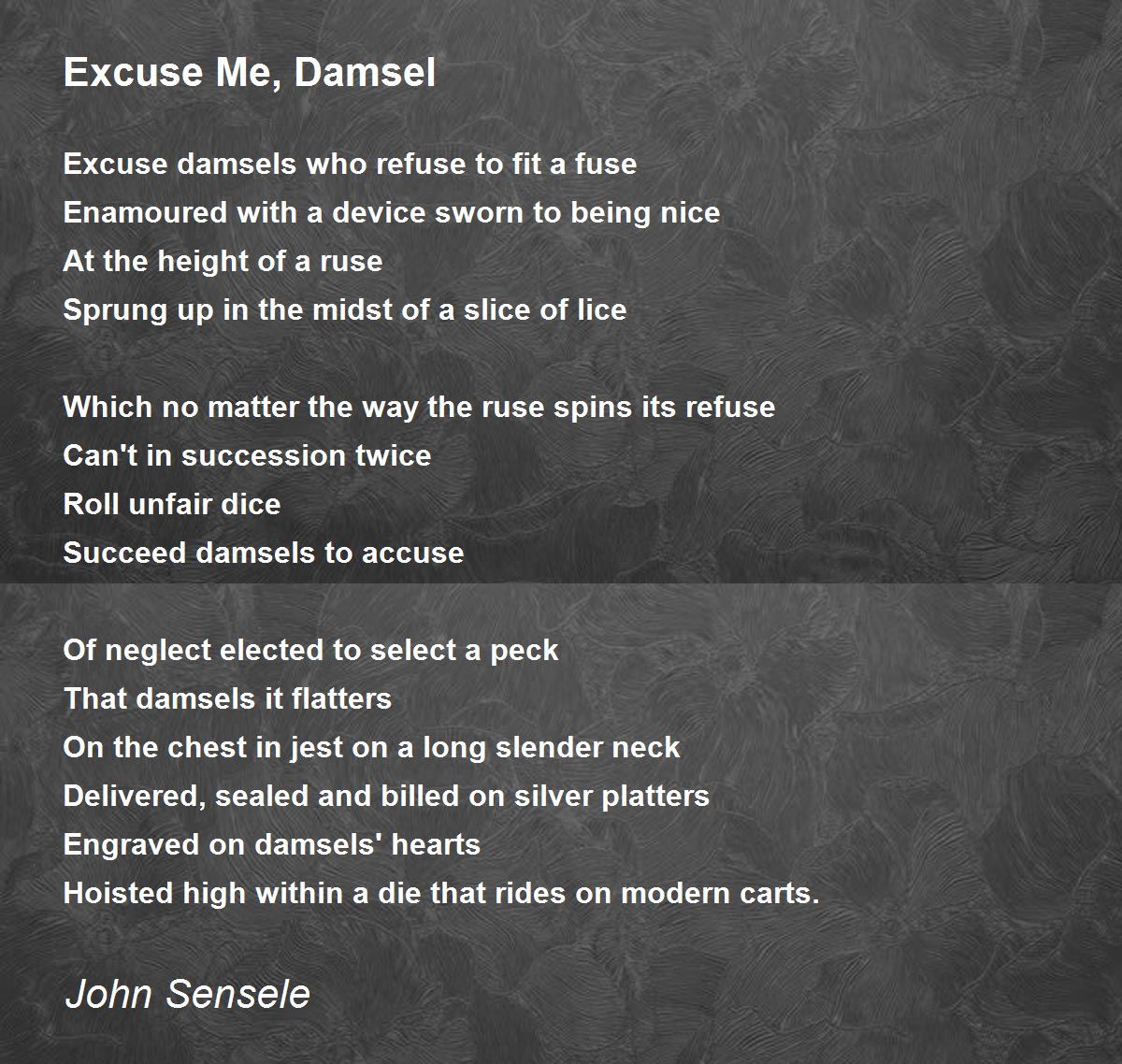 Excuse Me, Damsel - Excuse Me, Damsel Poem by John Sensele