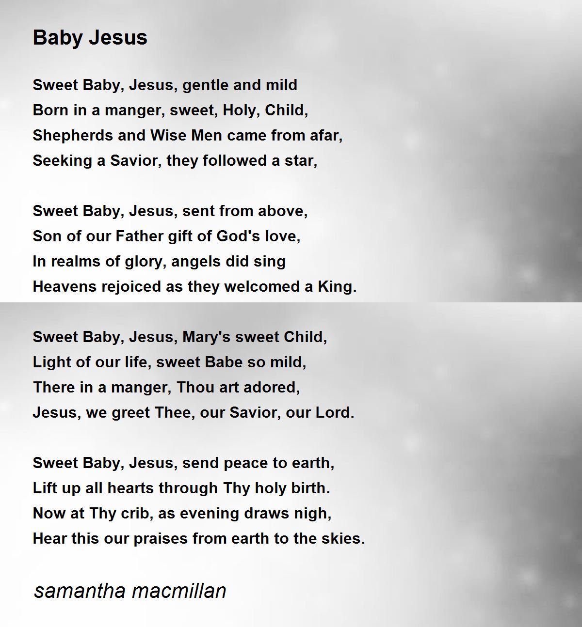 Baby Jesus - Baby Jesus Poem by samantha macmillan