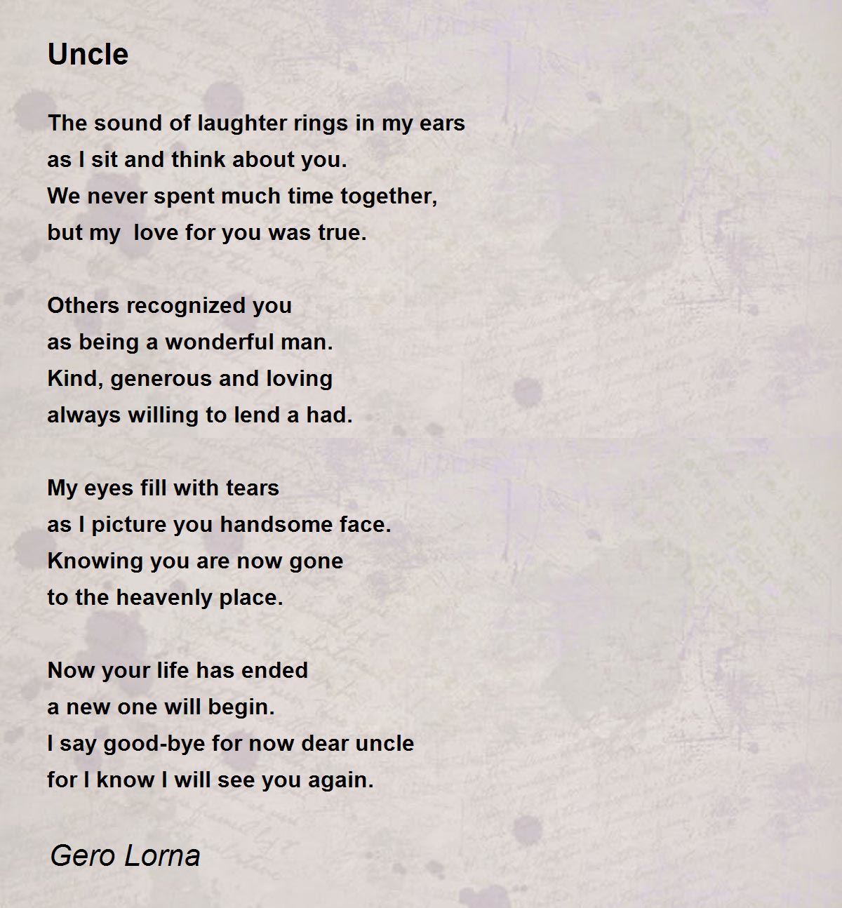 Uncle Poem By Gero Lorna
