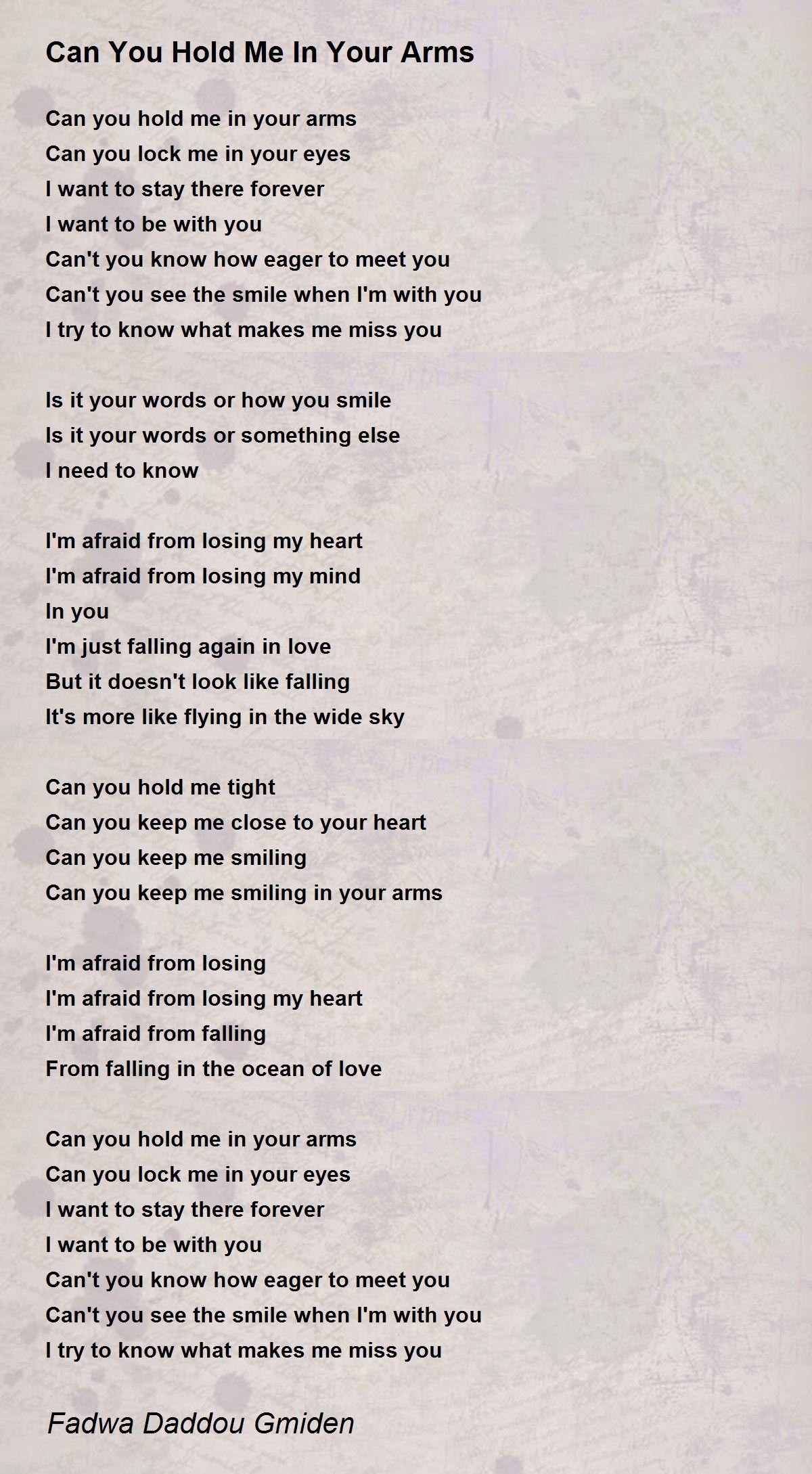 Can You Hold Me In Your Arms - Can You Hold Me In Your Arms Poem
