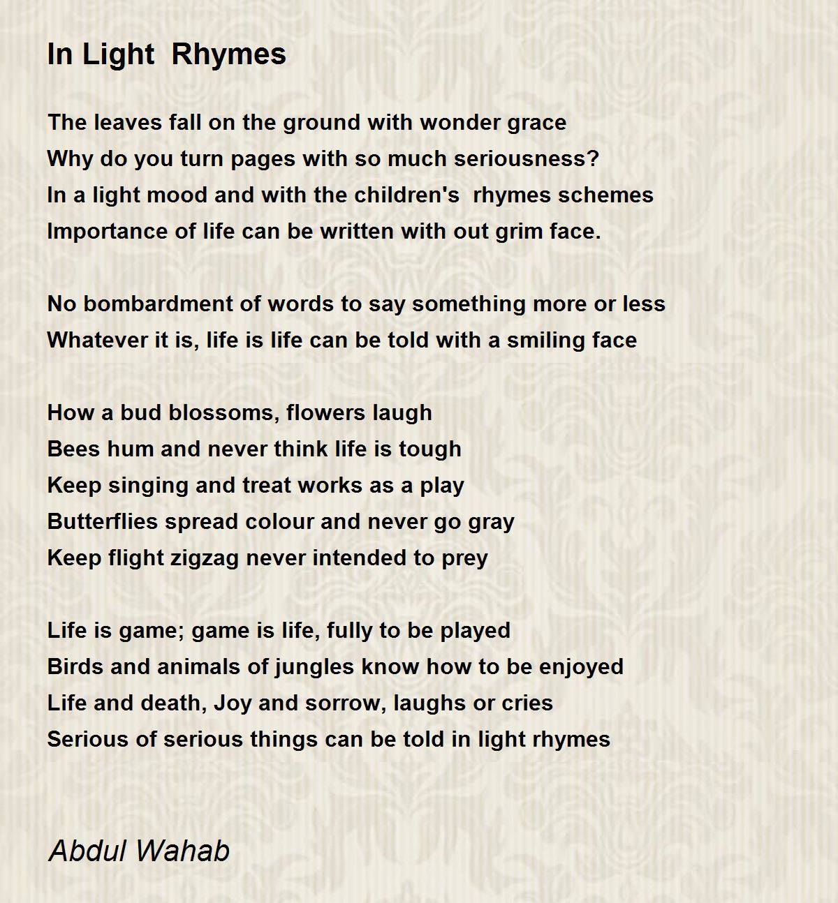 In Light Rhymes - In Light Rhymes by Abdul Wahab