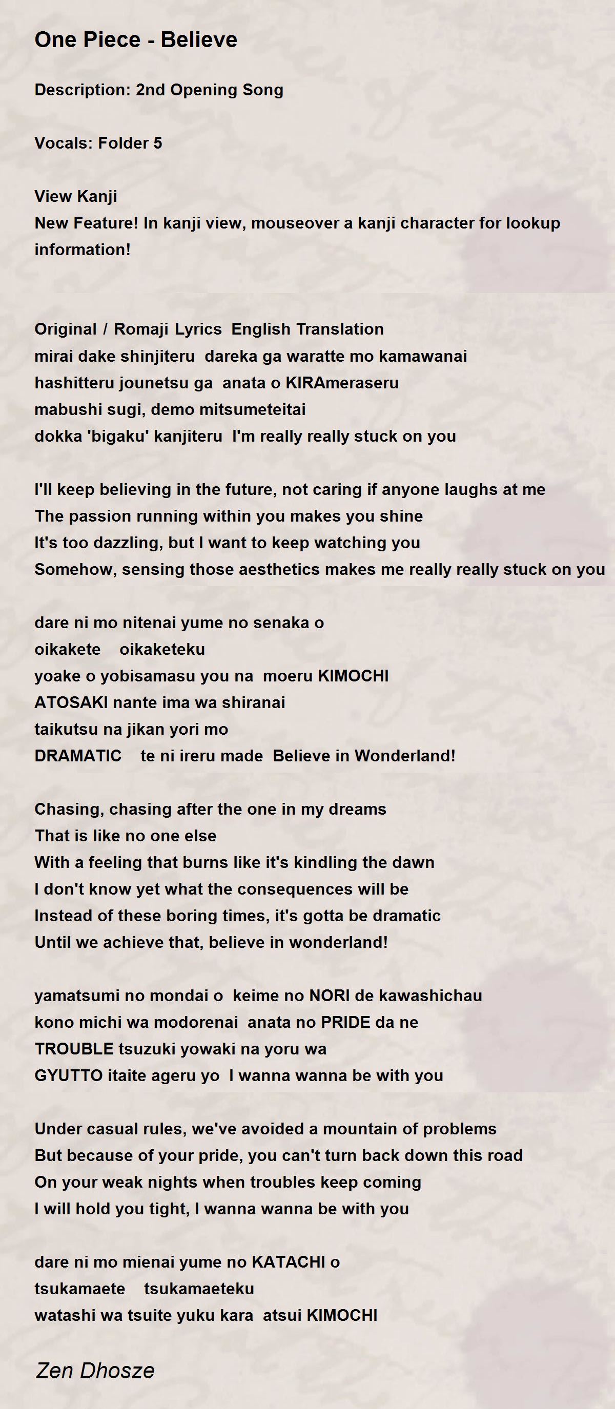 One Piece's We Are! Lyrics in Romaji and English!