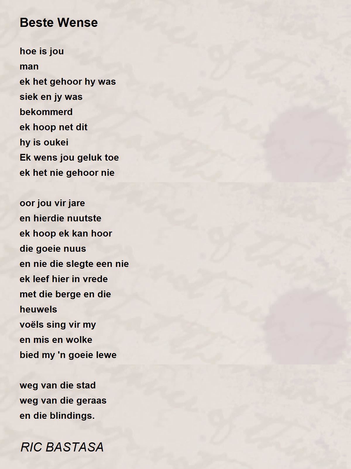 Beste Wense - Beste Wense Poem by RIC BASTASA