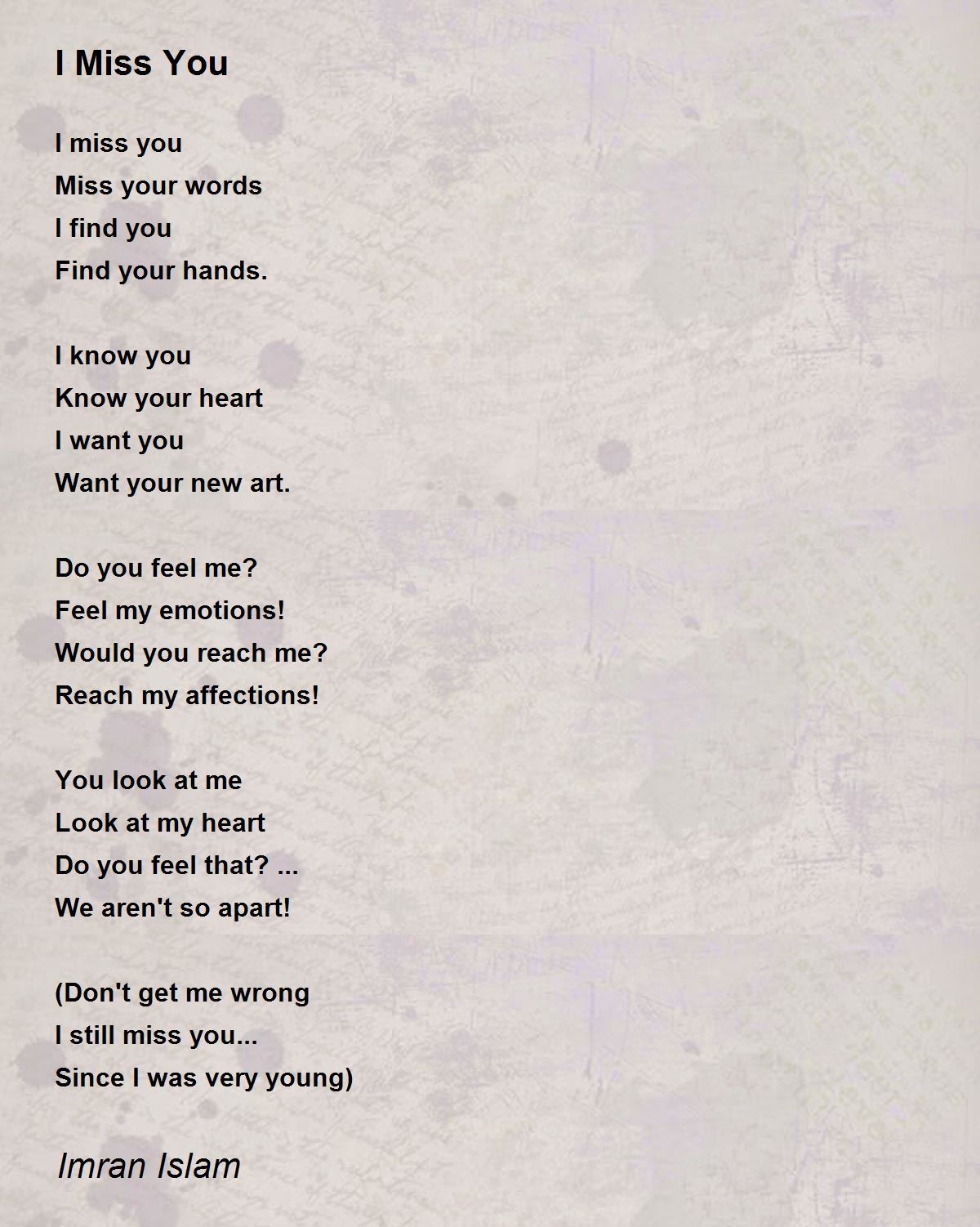I Miss You - I Miss You Poem by Imran Islam