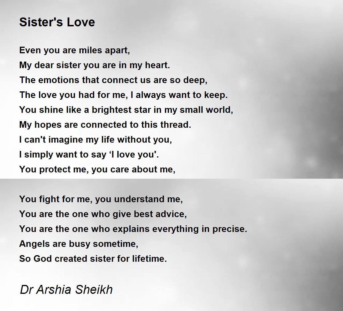 Sister's Love - Sister's Love Poem by Dr Arshia Sheikh