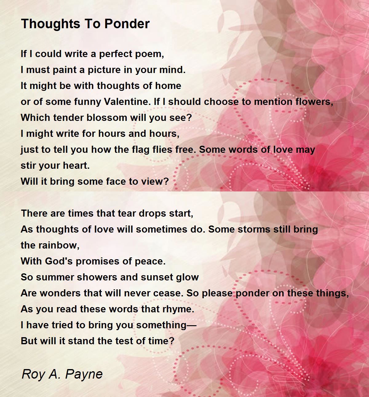 Thoughts To Ponder - Thoughts To Ponder Poem by Roy A. Payne