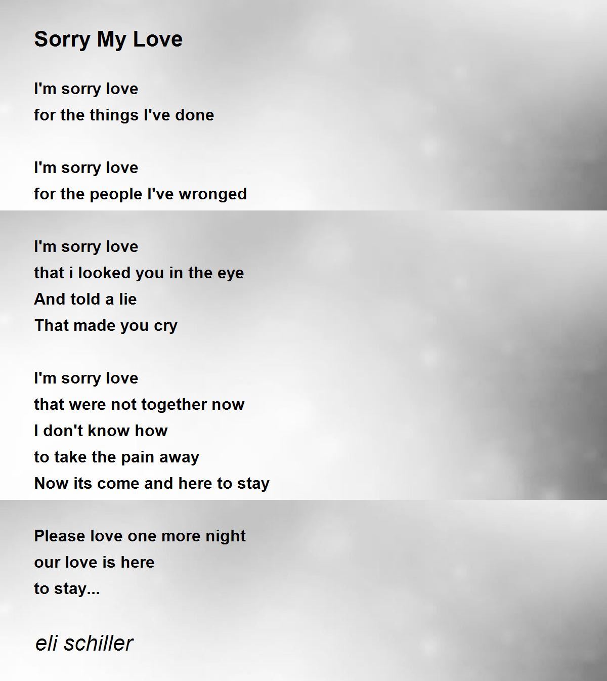 Sorry My Love - Sorry My Love Poem by eli schiller