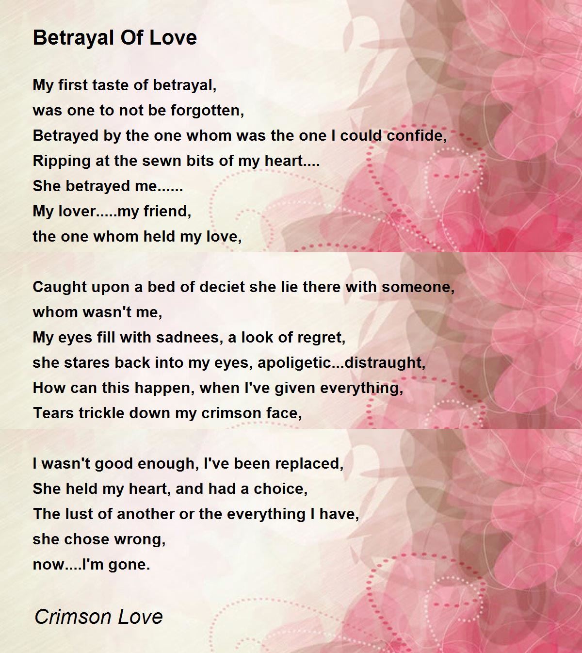 Betrayal Of Love - Betrayal Of Love Poem by Crimson Love