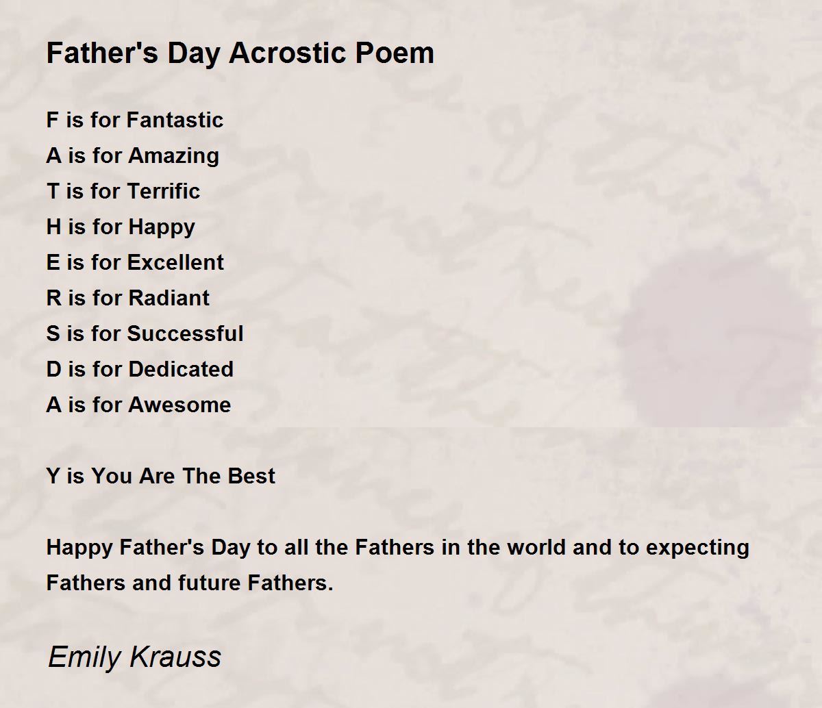 Fathers Day Acrostic Poem - Fathers Day Acrostic Poem Poem by Emily Krauss