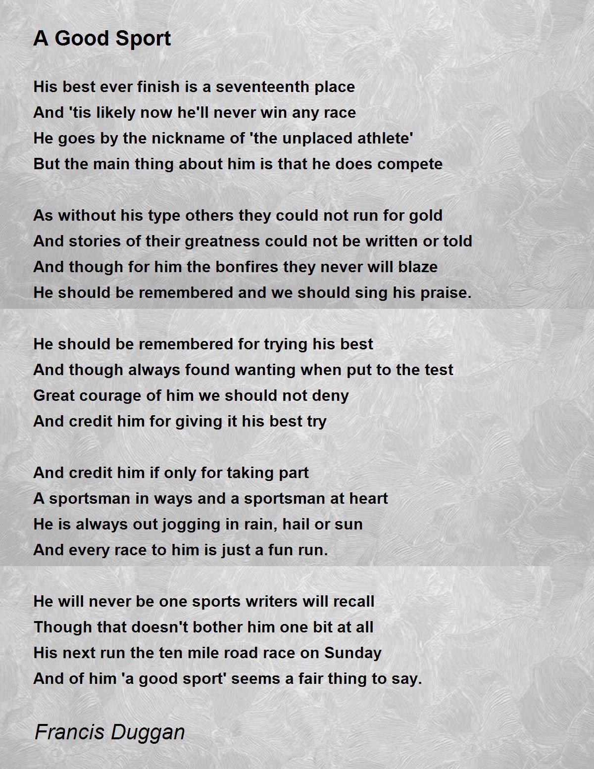 A Good Sport Poem By Francis Duggan