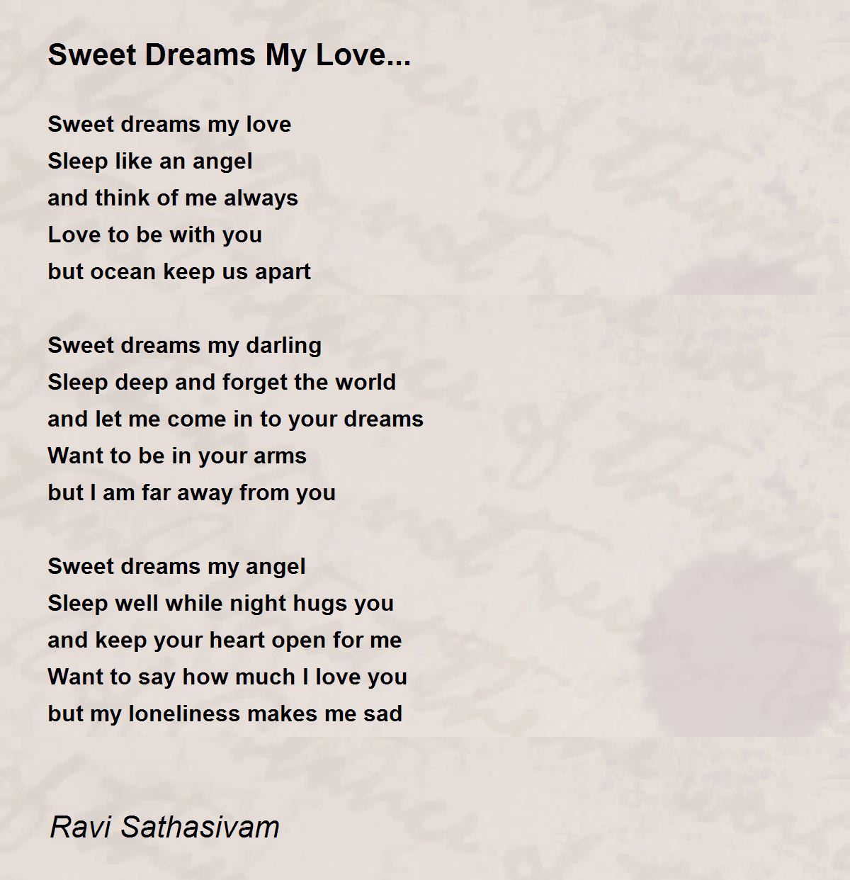 Sweet Dreams My Love... - Sweet Dreams My Love... Poem by Ravi ...