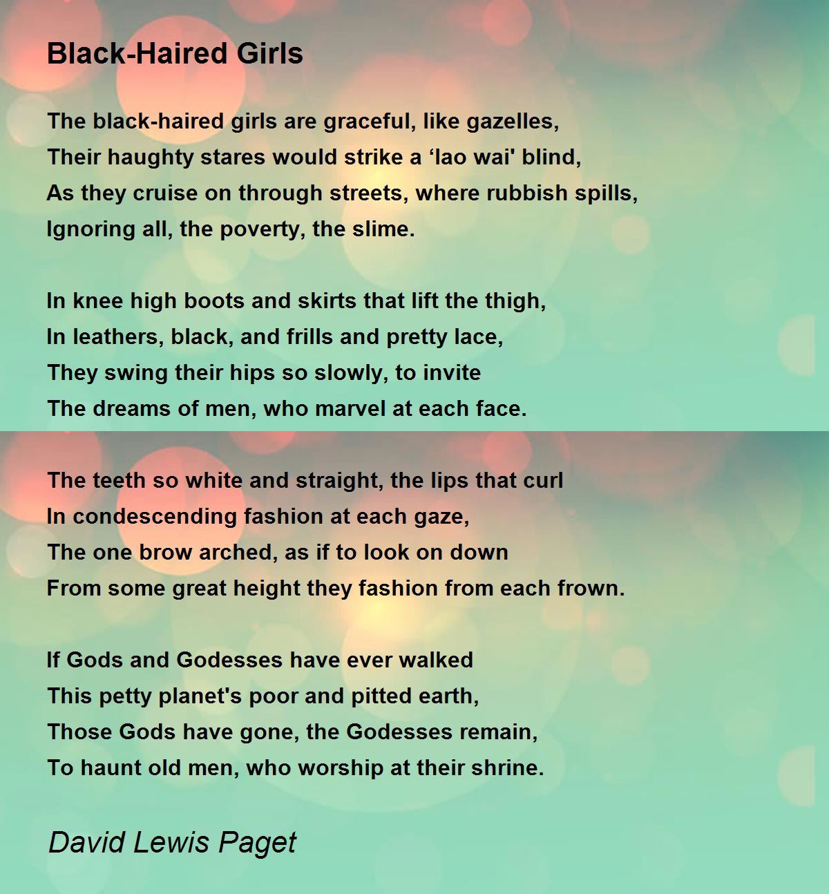 Black-Haired Girls - Black-Haired Girls Poem by David Lewis Paget