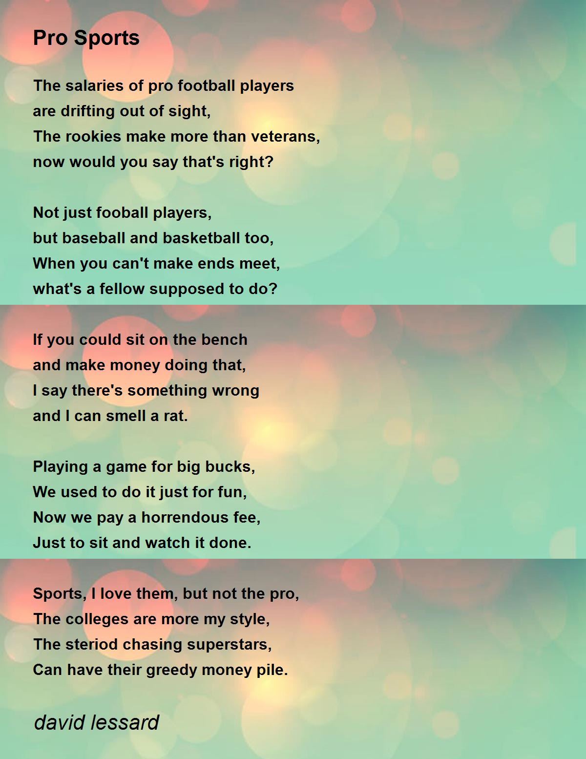 Pro Sports Poem By David Lessard
