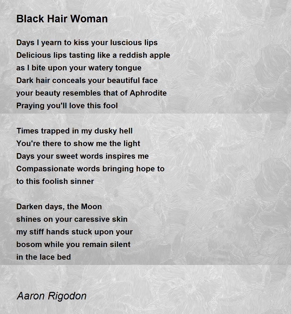 Black Hair Woman - Black Hair Woman Poem by Aaron Rigodon