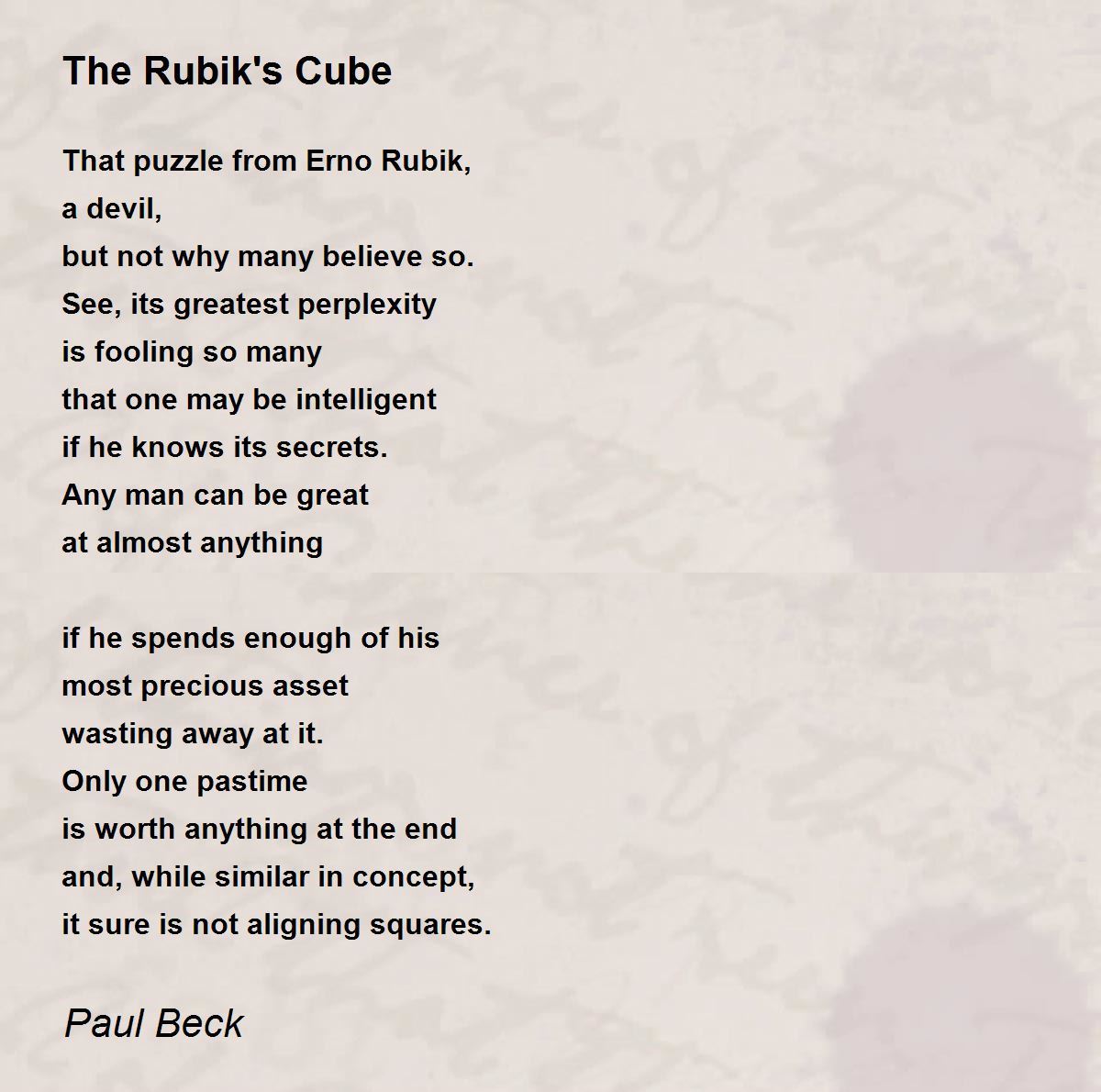 The Rubik s Cube The Rubik s Cube Poem by Paul Beck