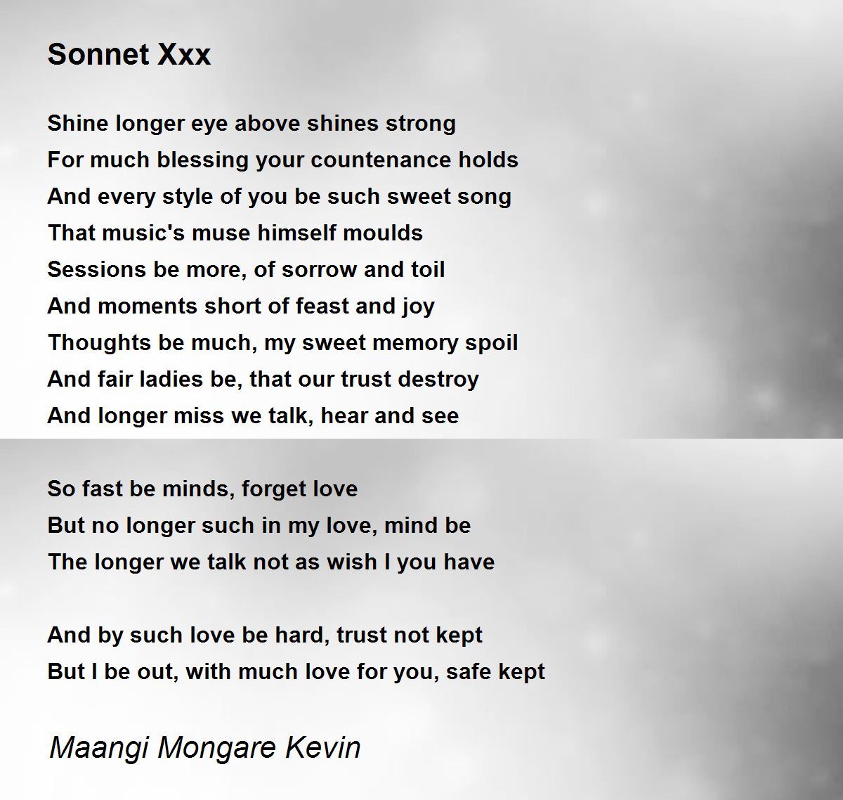 Sonnet Xxx - Sonnet Xxx Poem by Maangi Mongare Kevin