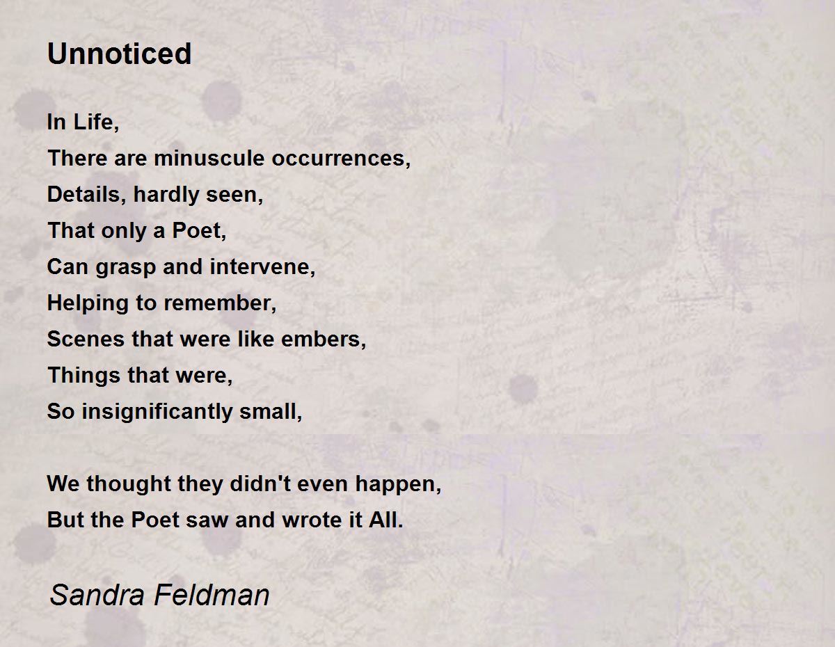Unnoticed - Unnoticed Poem by Sandra Feldman