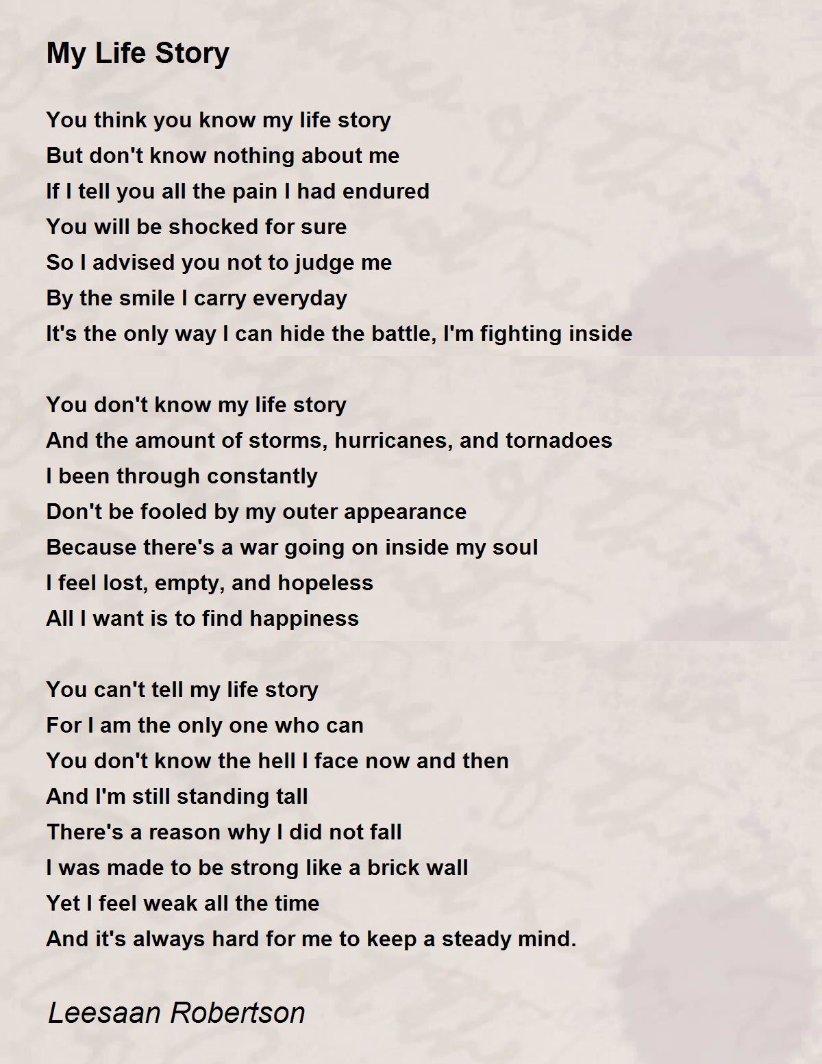 My Life Story - My Life Story Poem by Leesaan Robertson