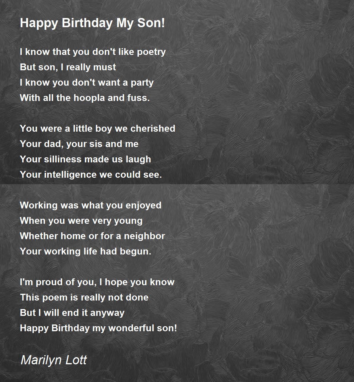 Happy Birthday My Son! - Happy Birthday My Son! Poem by Marilyn Lott
