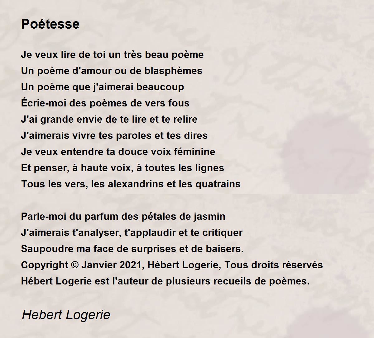 Poétesse - Poétesse Poem by Hebert Logerie