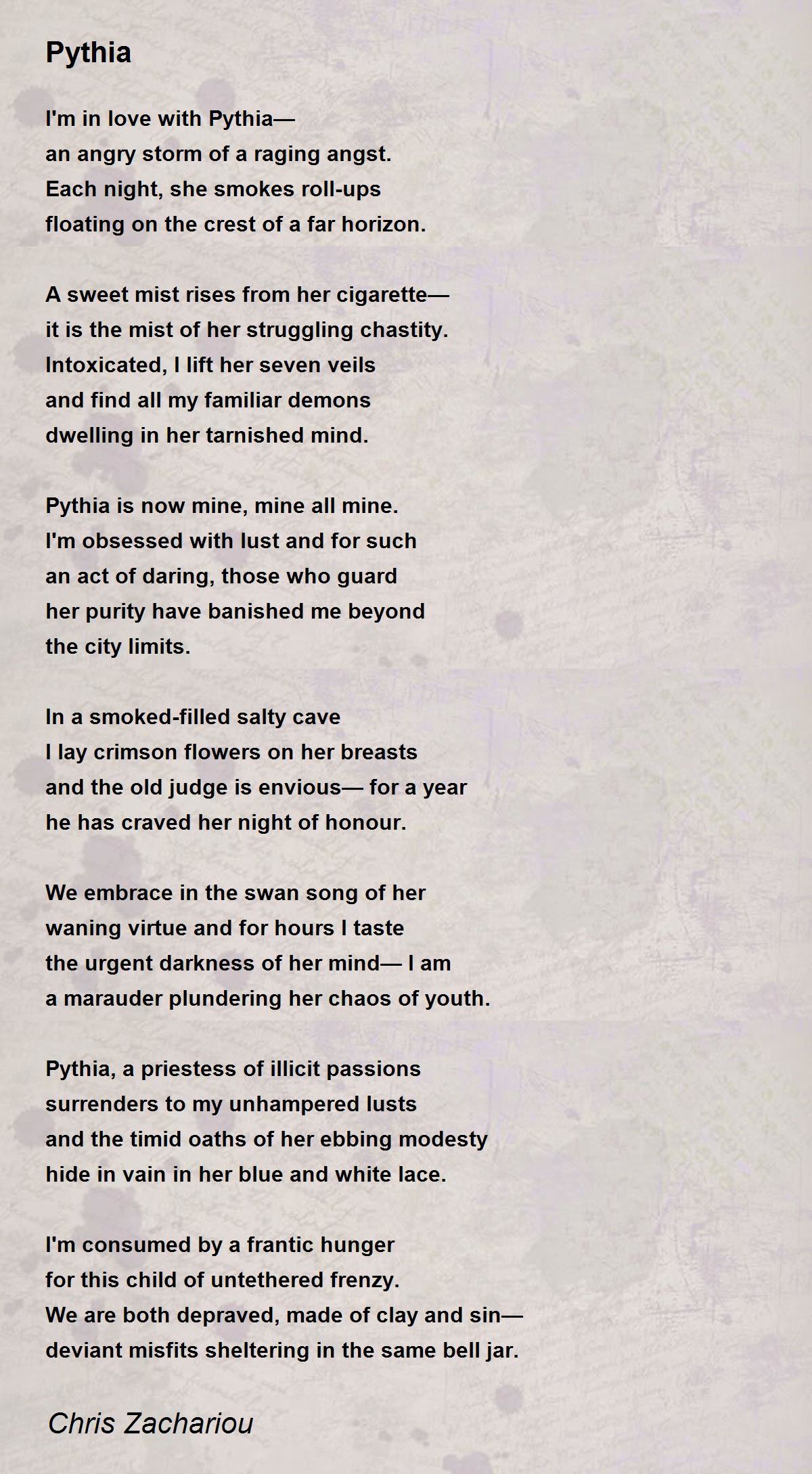 Pythia Pythia Poem by Chris Zachariou 