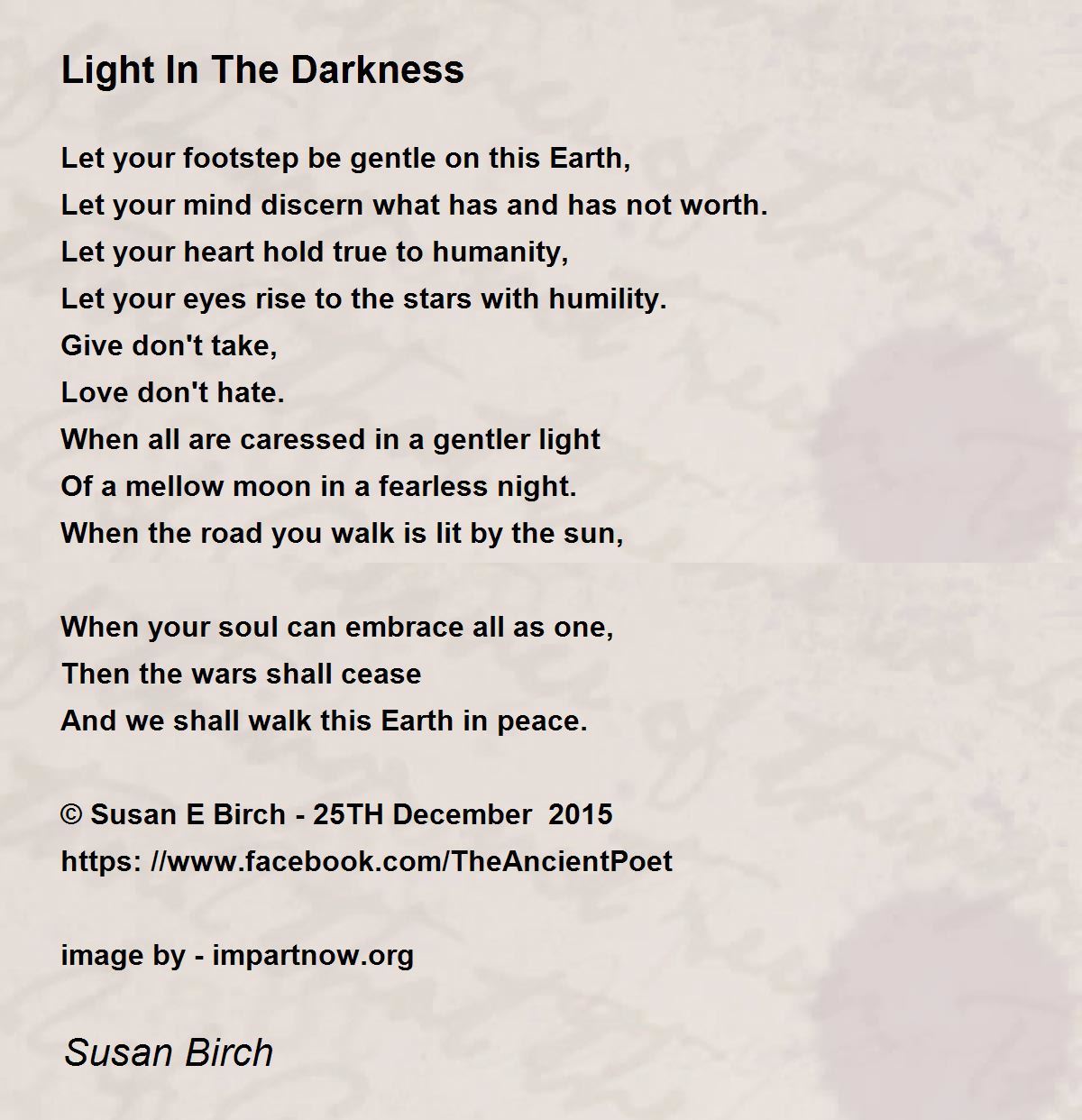 Light In The Darkness Poem By Susan Birch