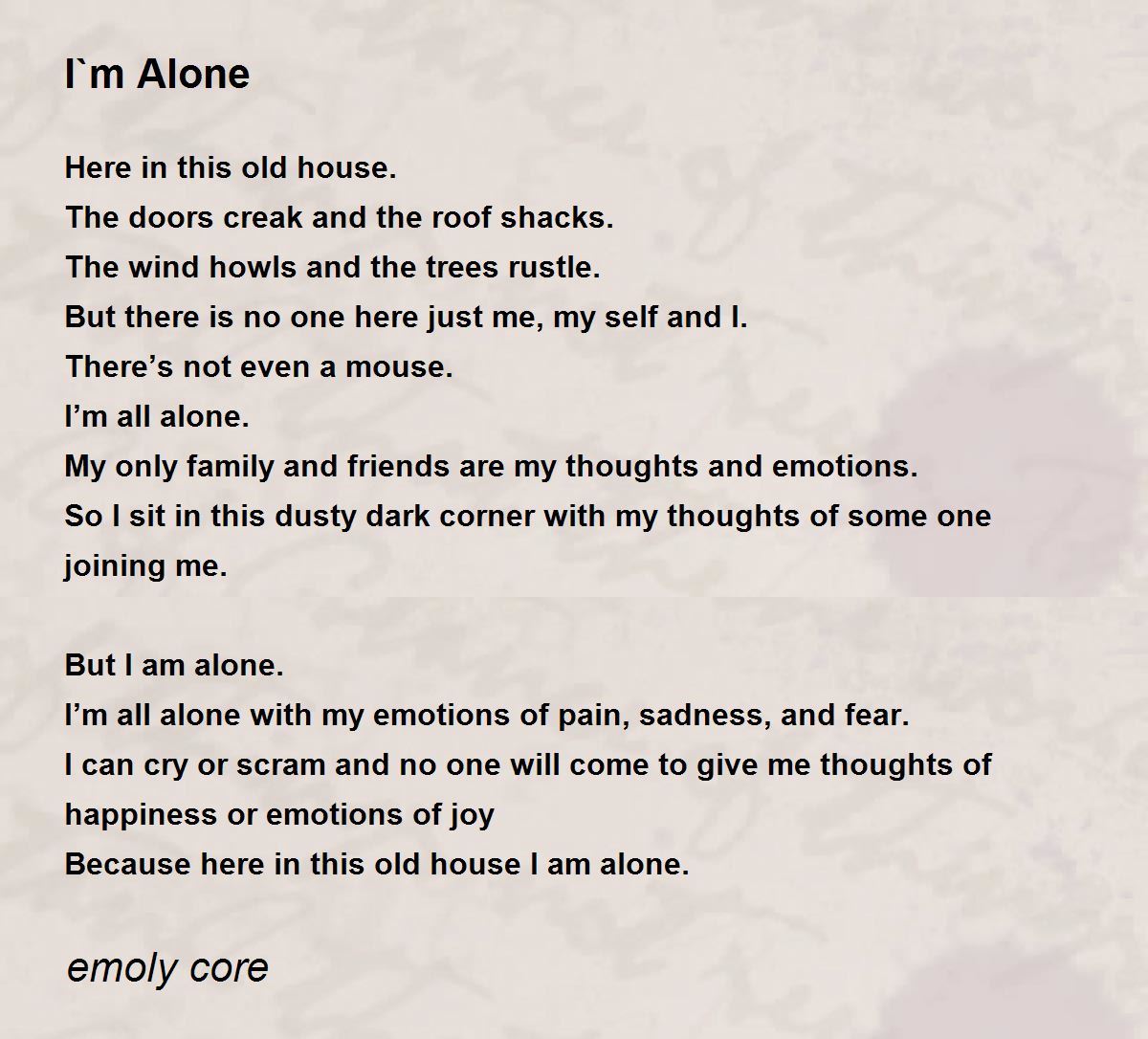 I`m Alone - I`m Alone Poem by emoly core