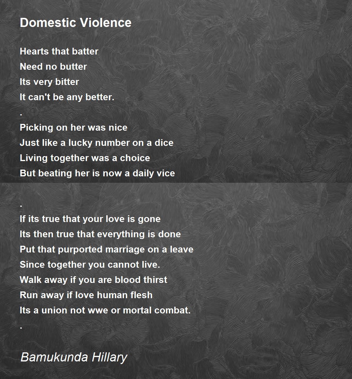 Domestic Violence Poem By Bamukunda Hillary