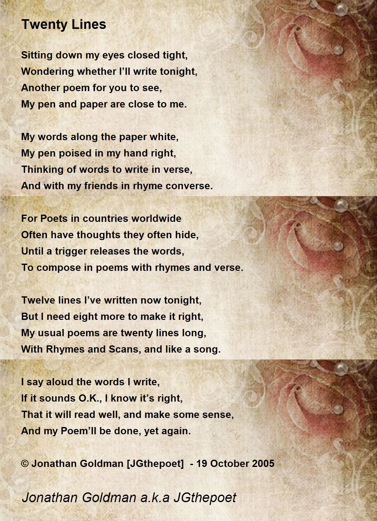 Twenty Lines Poem By Jonathan Goldman