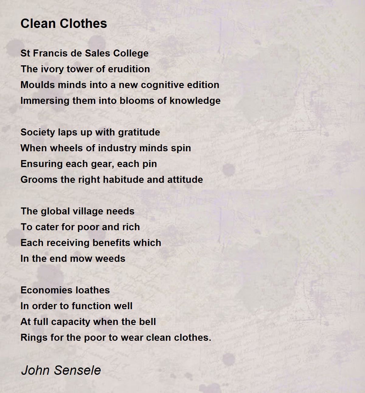 Clean Clothes - Clean Clothes Poem by John Sensele