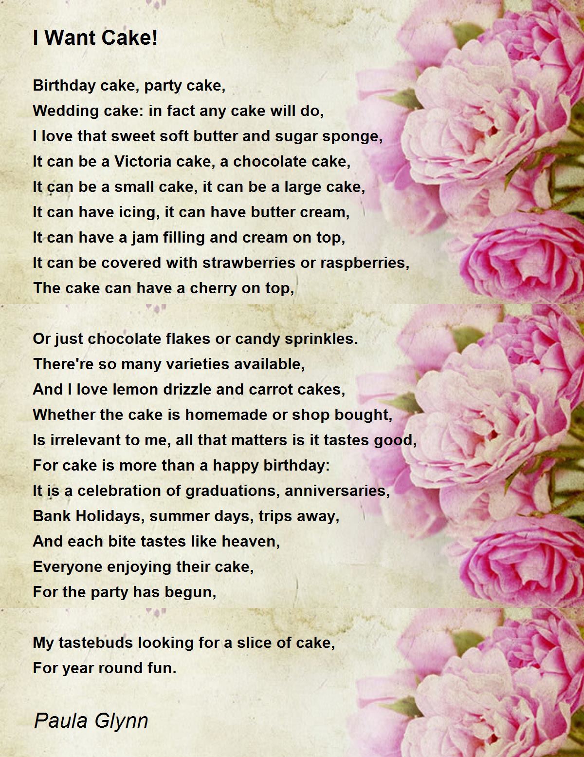 Poetry Sponge Cake - a poem by Queserasera - All Poetry