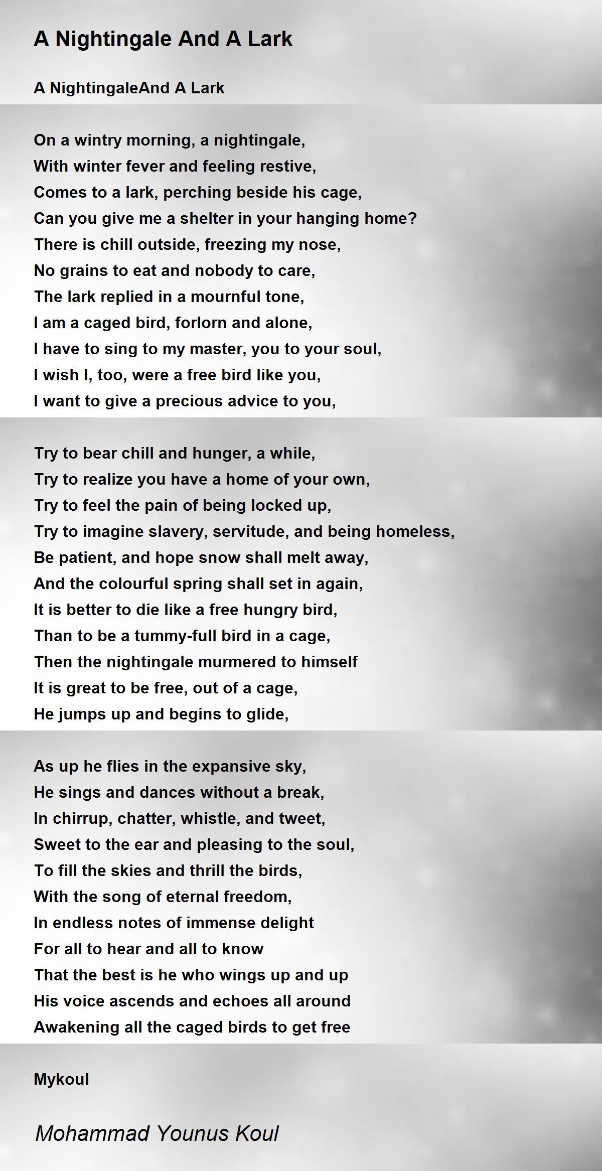 Nightingale Calls - Nightingale Calls Poem by Mohammad Younus