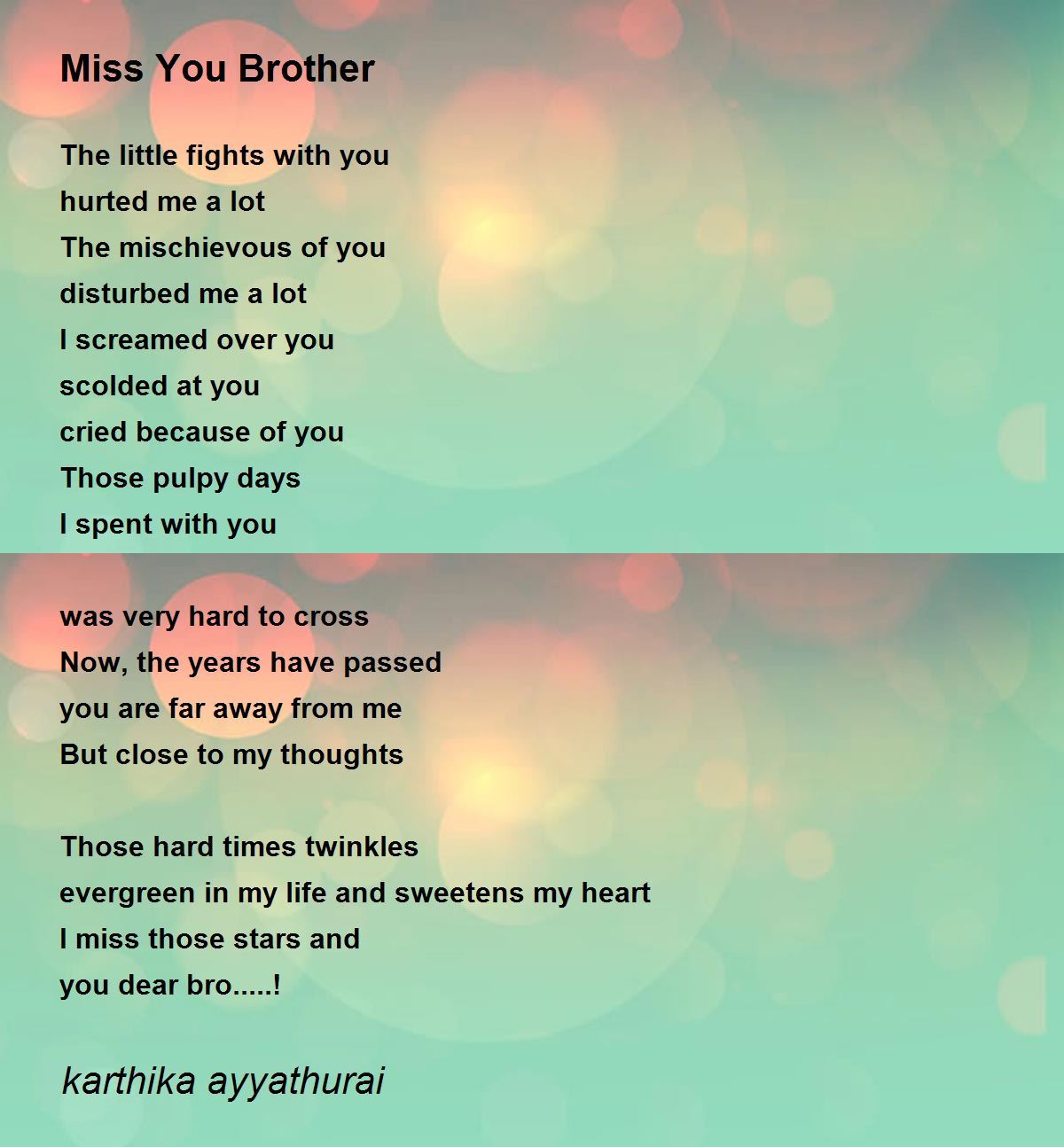 Miss You Brother - Miss You Brother Poem by karthika ayyathurai