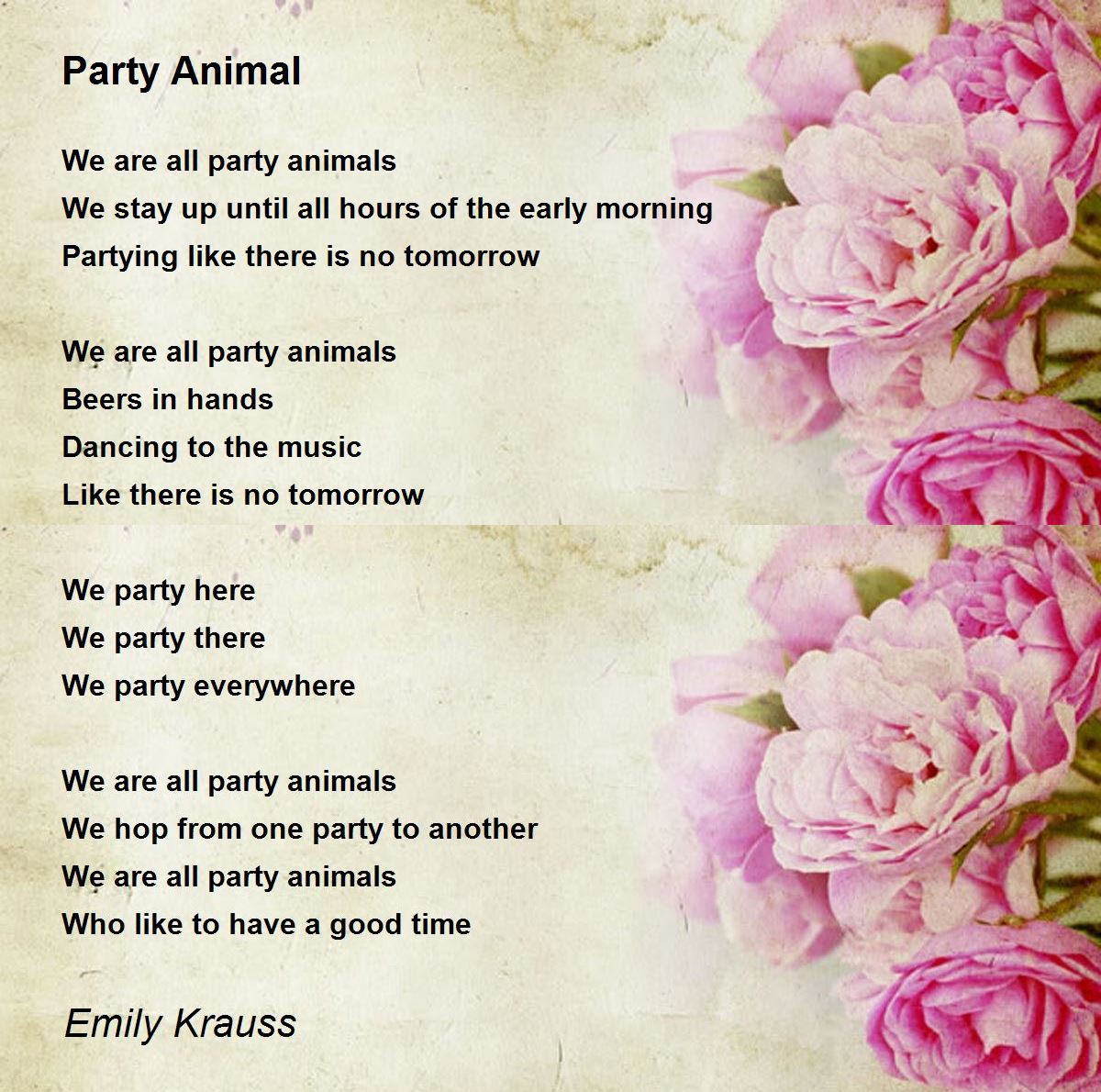 Party Animal - Party Animal Poem by Emily Krauss