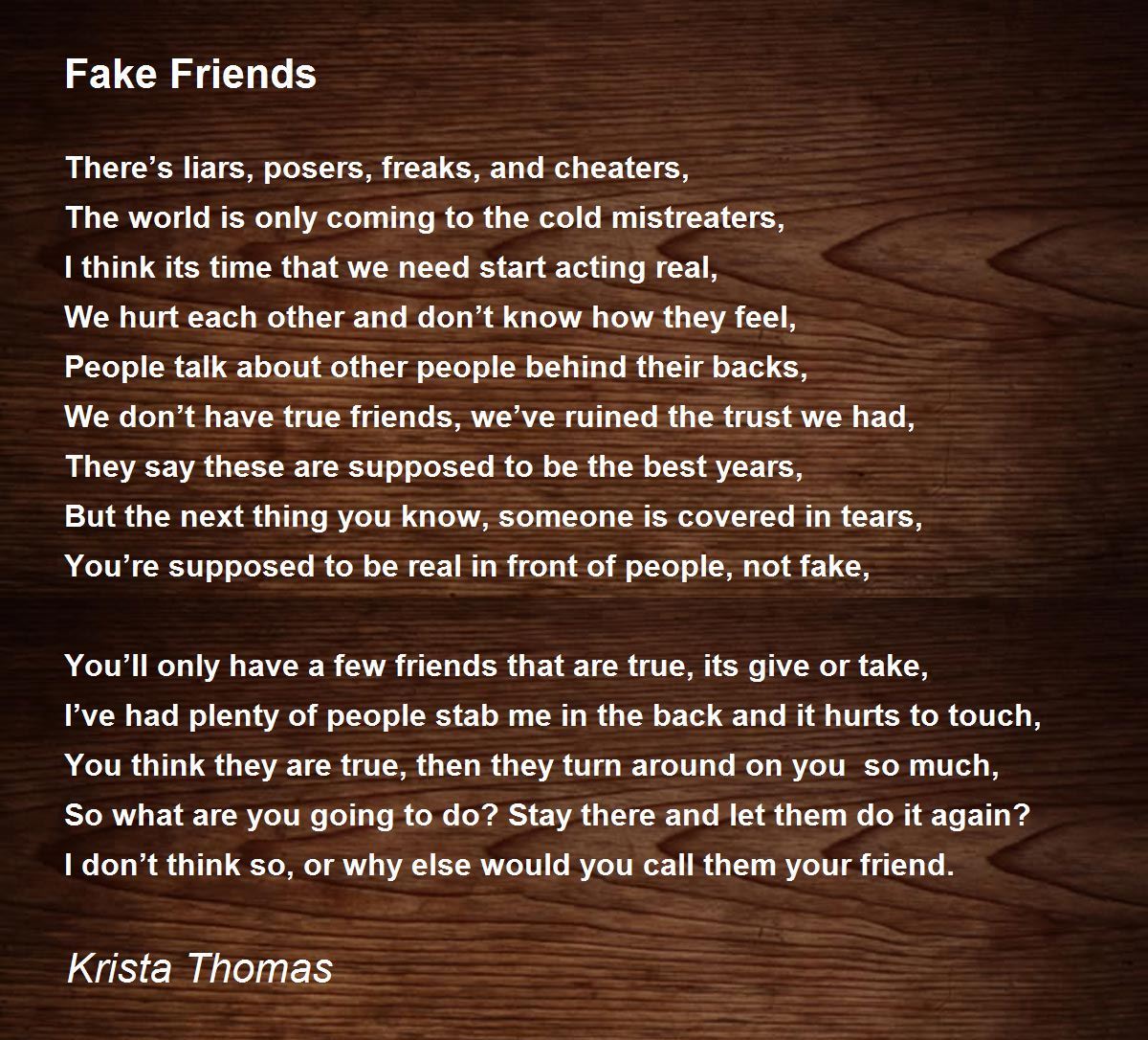 Fake Friends - Fake Friends Poem by Krista Thomas