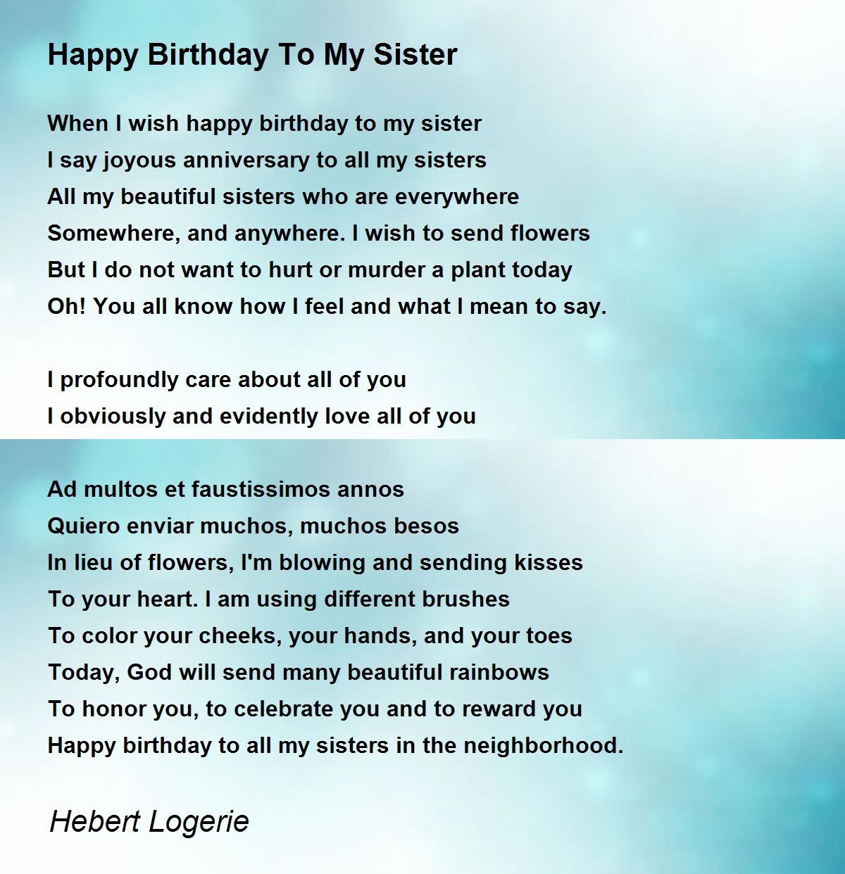 Happy Birthday To My Sister - Happy Birthday To My Sister Poem by ...