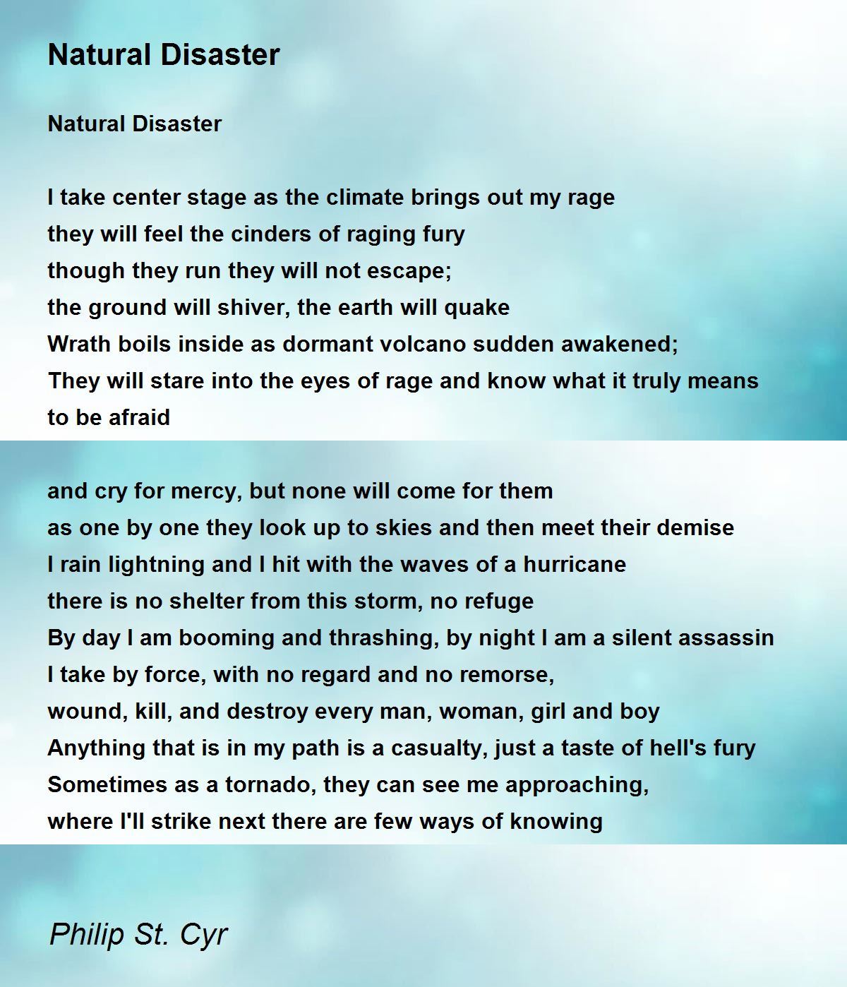Natural Disaster Poem By Philip St Cyr