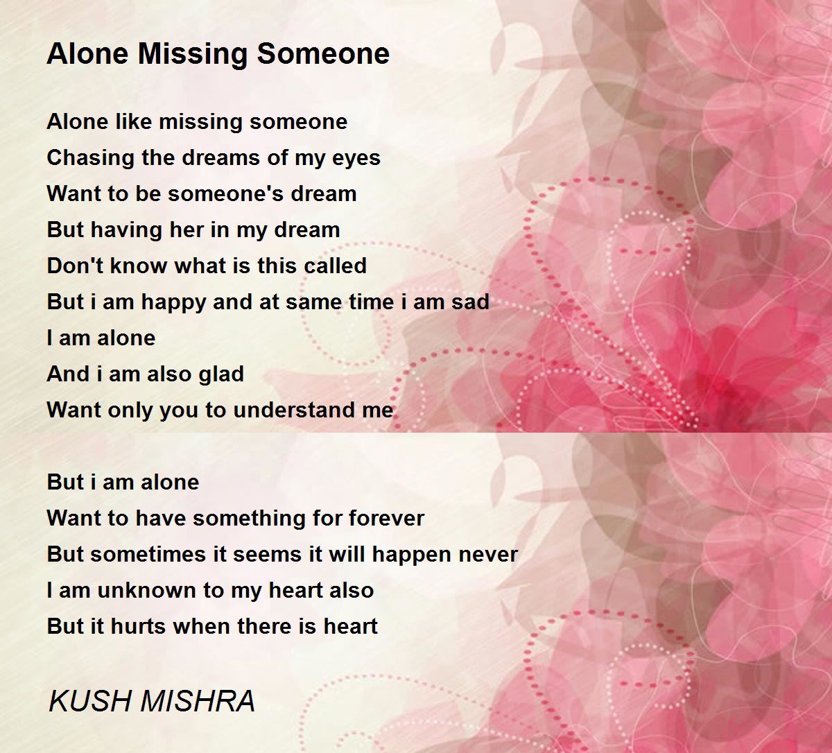 Alone Missing Someone - Alone Missing Someone Poem by KUSH MISHRA